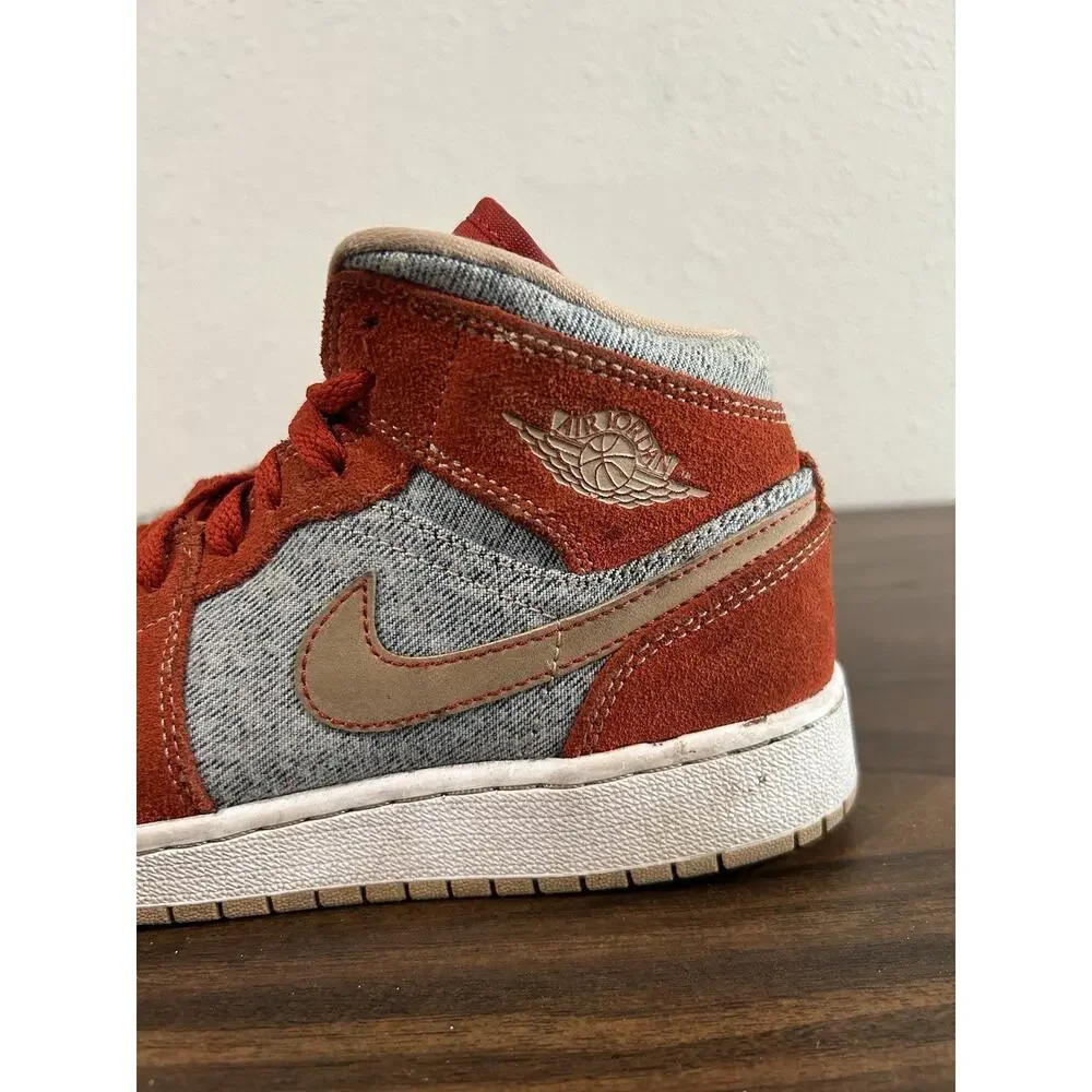 Nike Air Jordan 1 Mid SE 4Y Shoes “Denim Red”‎ GS DM4384-600 Sneaker Cinnabar